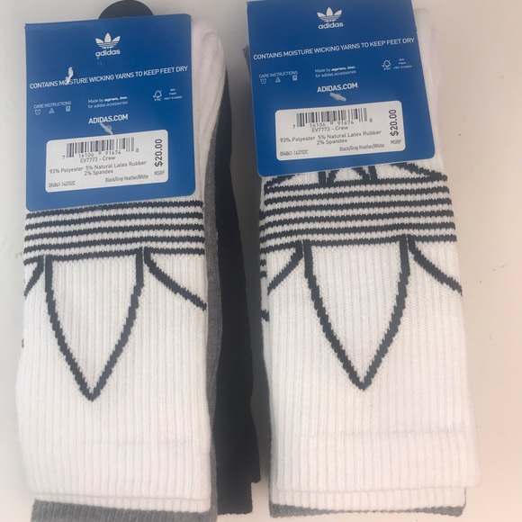 Adidas 6 Pair Crew Socks Gray Black White Men's Sz 6-12 - Picture 3 of 6